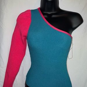 Very cute one sleeve, multi color top. Never been worn! XS